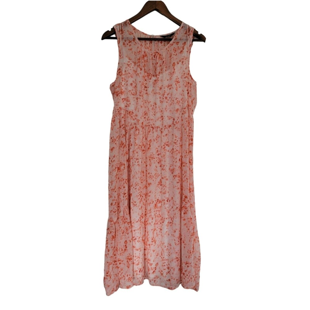 Vera Wang Pink Red Floral Lined Sleeveless Dress Women's Sz…